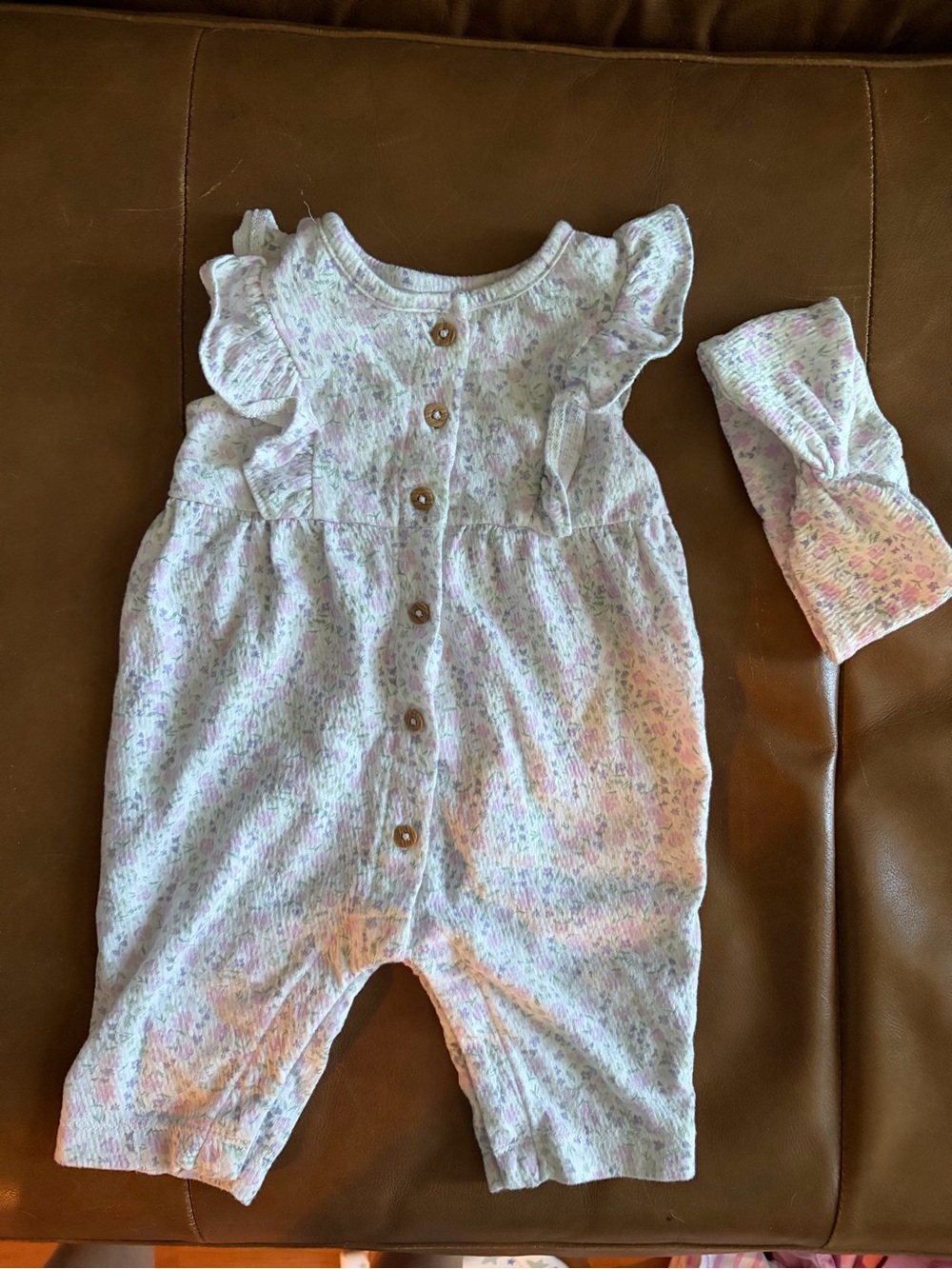 Carter's White Romper with Pastel Floral Print and Matching Headband